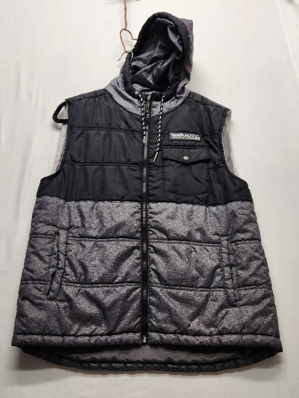 ⭐️Y2K Ecko Unltd Men's Top Heavy Hybrid Puffer Vest Hooded Quilted Size Medium